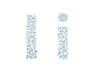 Water drops alphabet letter i, isolated white