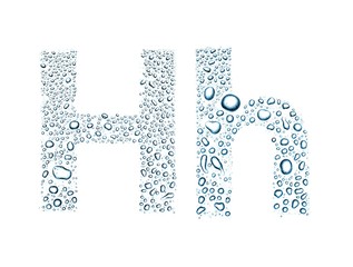 Water drops alphabet letter h, isolated white