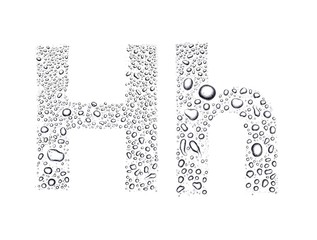 Water drops alphabet letter h, isolated white