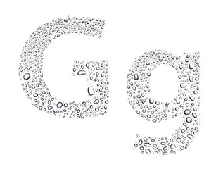 Water drops alphabet letter g, isolated white