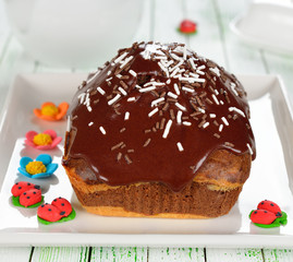 Chocolate cake decorated with icing