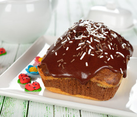 Chocolate cake decorated with icing