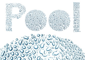 Pool made of water drops, background on white