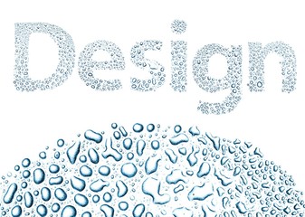 Design made of water drops, background on white