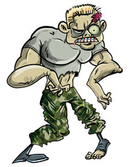 Fototapeta premium Zombie soldier cartoon illustration isolated on white