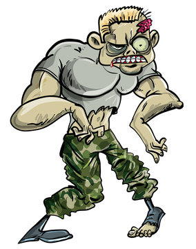 Zombie soldier  cartoon illustration isolated on white