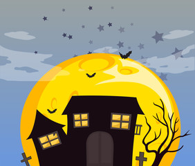 A haunted house and the bright full moon