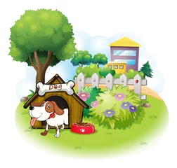 Poster Een hondenhok met een hond binnen een hek © GraphicsRF