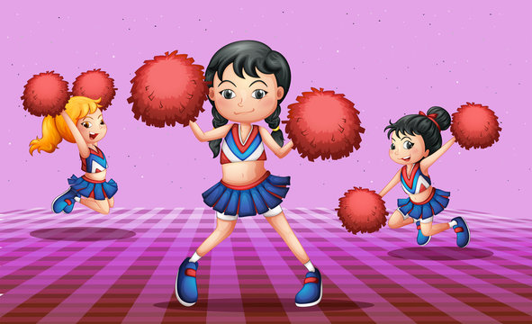 Energetic cheerdancers with red pompoms