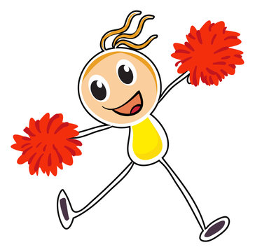 A sketch of a cheerleader with red pompoms