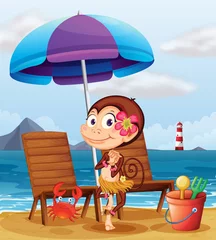 Poster Een aap in Hawaiiaanse kleding op het strand © GraphicsRF
