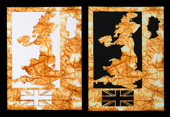 Map of England cut from old paper