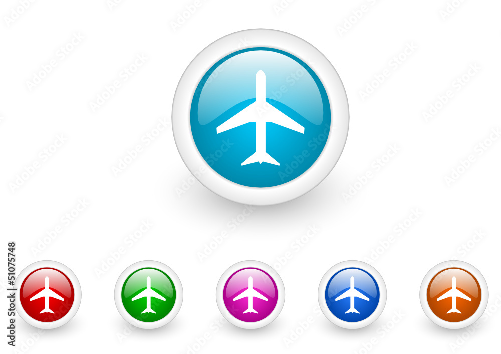 Poster airplane vector glossy web icon set