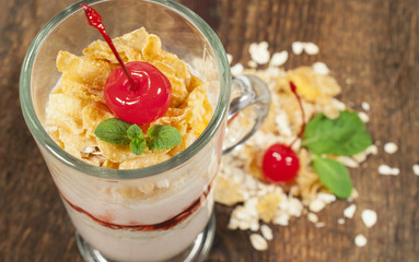 berry dessert with yogurt and muesli