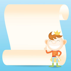 prince with parchment paper cartoon character