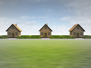 three houses in happy neighborhood