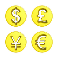 dollar euro yen and pound coin vector pack