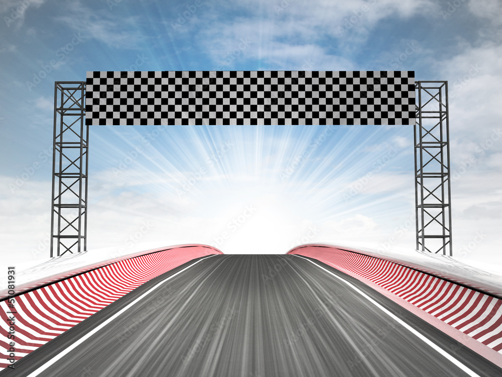 Wall mural formula racing finish line view with sky