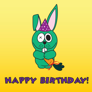 Happy Birthday Card. Vector Illustration With A Bunny
