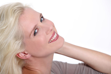 Fototapeta premium Landscape shot of attractive blond woman