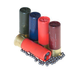 Hunting cartridges for shotgun on a white background