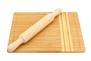 brbreadboard and rolling pin isolated on white background