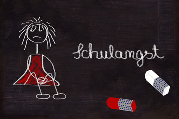 Schultafel, Strichmännchen, Schulangst