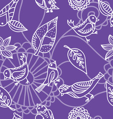 Seamless texture with flowers and birds.