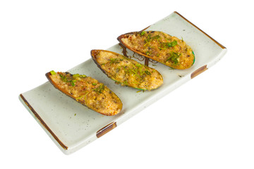 mussels fried food isolated a on white background clipping path