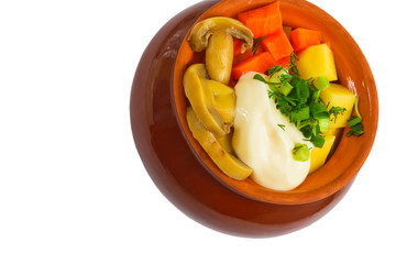 potatoes pot mushrooms isolated carrot isolated a on white backg