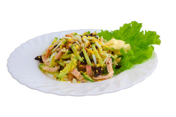 salad sausage food plate isolated on a white background clipping