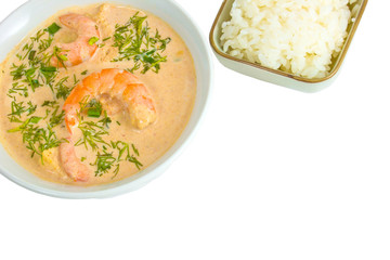 shrimp soup rice plate isolated on white background clipping pat