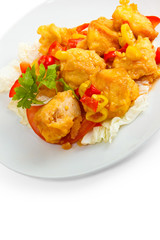 fried fish and dish meal isolated a on white background