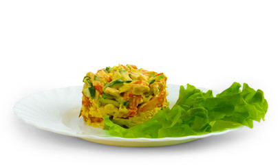 lettuce cucumbers tomatoes and mayonnaise apple isolated on whit