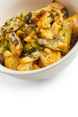 mushrooms and potatoes roasted isolated a on white background