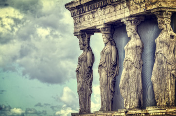 Caryatids in Erechtheum from Athenian Acropolis,Greece - obrazy, fototapety, plakaty