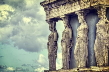 Fotobehang Kariatiden in Erechtheion van Atheense Akropolis, Griekenland © anastasios71