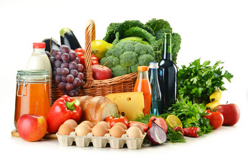 Grocery products including vegetables, fruits, dairy and drinks