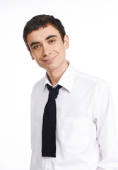 The business man is isolated on a white background