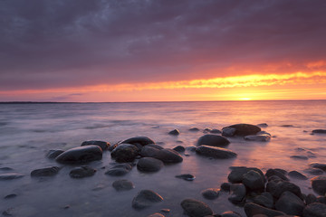 Sunrise over the baltic ocean, wide angle photo