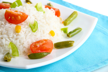 Delicious risotto with vegetables, close up