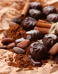 Composition of chocolate sweets, cocoa and spices