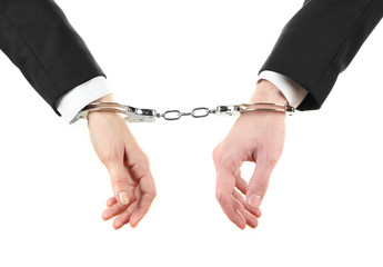 Man and woman hands and breaking handcuffs isolated