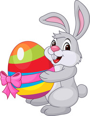 Obraz premium Cute rabbit carftoon holding easter egg