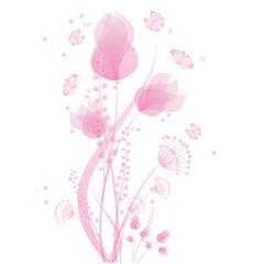 Fototapeta na wymiar flowers and butterflies of pink color on a white background