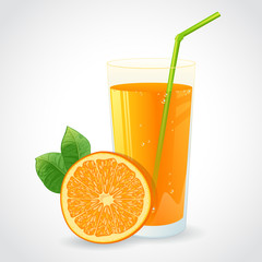 A glass of orange juice and half of ripe orange isolated © Yuzach