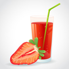 A glass of strawberry juice and half berry isolated © Yuzach