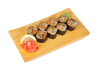 Sushi rolls with eel isolated on white
