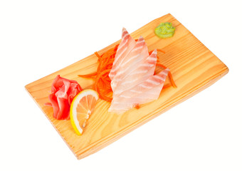 Sashimi with rudderfish isolated on white
