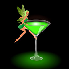 Beautiful green fairy on a glass of absinthe